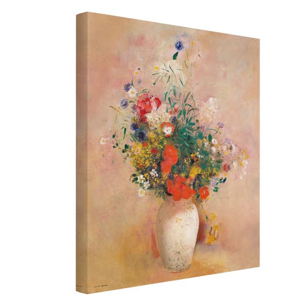 Blumenbilder auf Leinwand Odilon Redon - Vase mit Blumen (rosenfarbener Hintergrund)