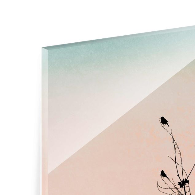 Kubistika Bilder Vögel vor rosa Sonne II