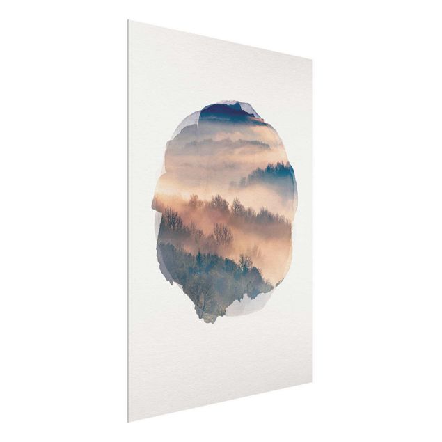 Wandbilder Landschaften Wasserfarben - Nebel bei Sonnenuntergang