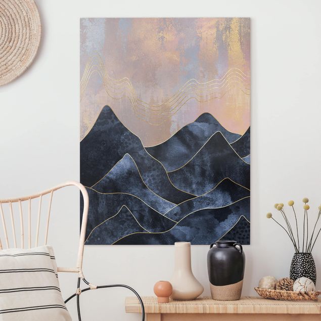 Wandbilder Blau Goldene Dämmerung über Gebirge