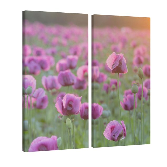 Leinwandbilder Berge Violette Schlafmohn Blumenwiese im Frühling