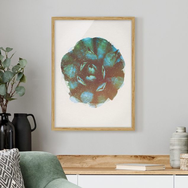 gerahmte Blumenbilder Wasserfarben - Blaue Agave