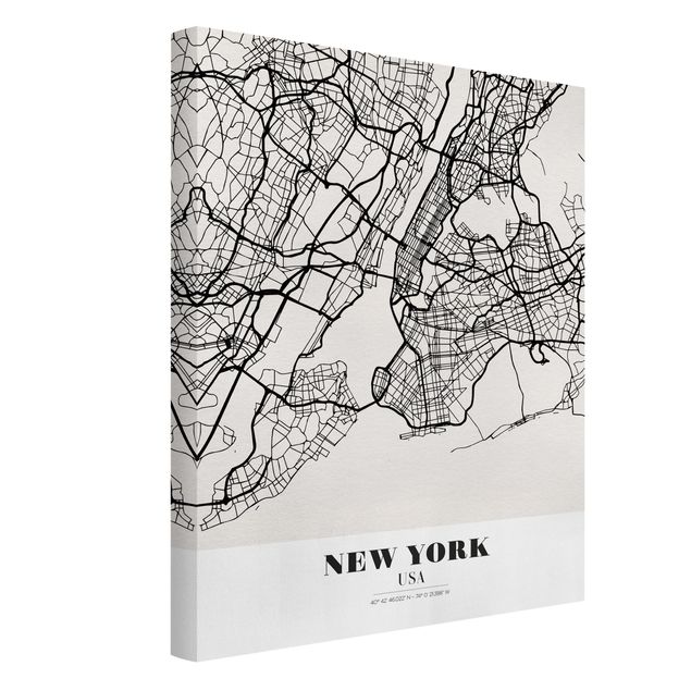 schwarz-weiß Bilder auf Leinwand Stadtplan New York - Klassik