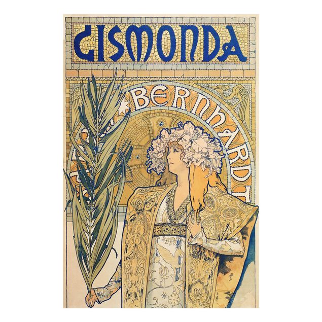 Glasbild mit Spruch Alfons Mucha - Plakat für Theaterstück Gismonda