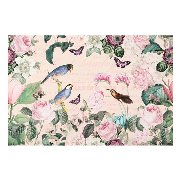 Wandbilder Floral Vintage Collage - Rosen und Vögel