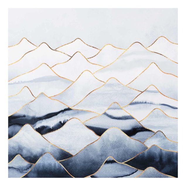 Wandbilder Landschaften Aquarell Berge Weiß Gold