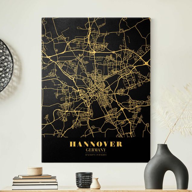 Wandbilder Weltkarten Stadtplan Hannover - Klassik Schwarz