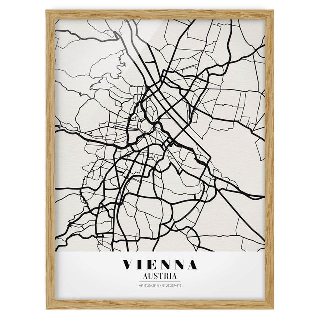 Weltkarte mit Bilderrahmen Stadtplan Vienna - Klassik