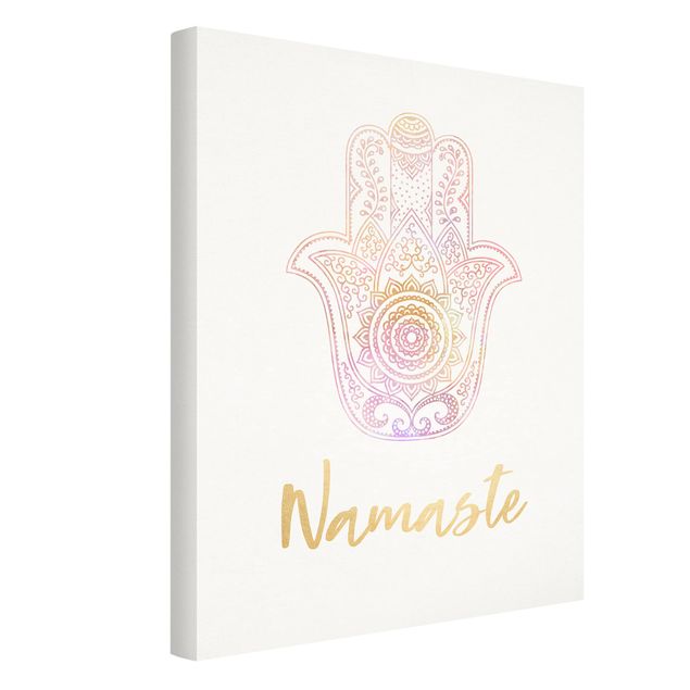 Leinwandbilder Muster Hamsa Hand Illustration Namaste gold rosa