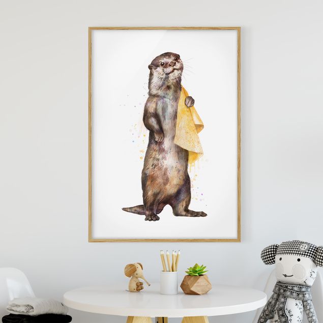 Küche Dekoration Illustration Otter mit Handtuch Malerei Weiß