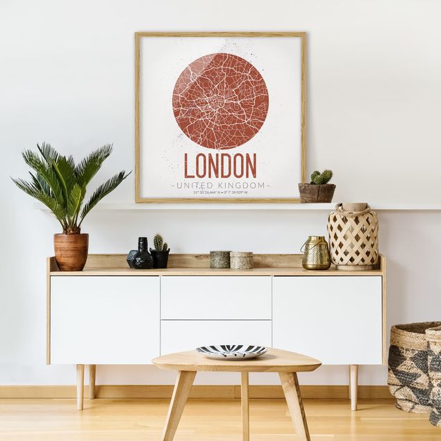 schwarz-weiß Bilder mit Rahmen Stadtplan London - Retro