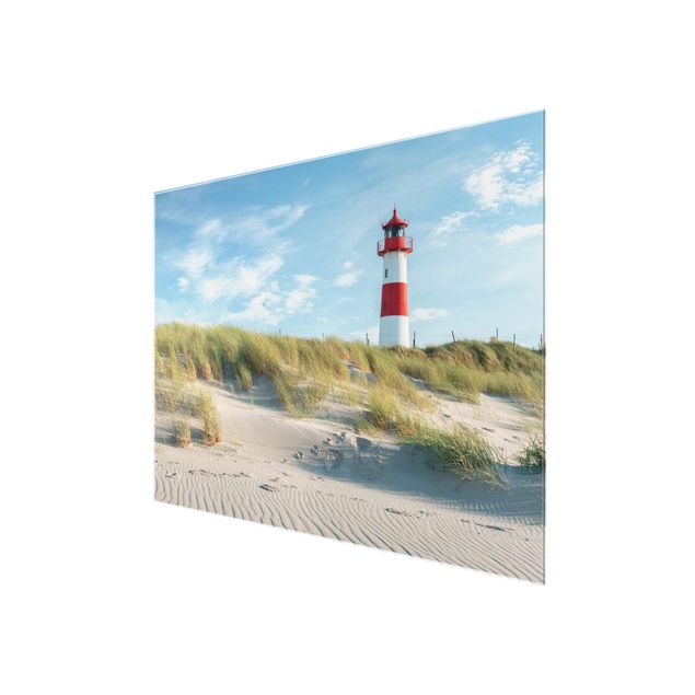 Glasbilder Strand Leuchtturm an der Nordsee