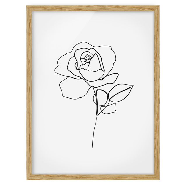 gerahmte Blumenbilder Line Art Rose Schwarz Weiß