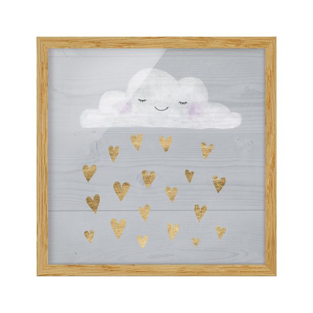 Wandbilder Grau Wolke mit goldenen Herzen