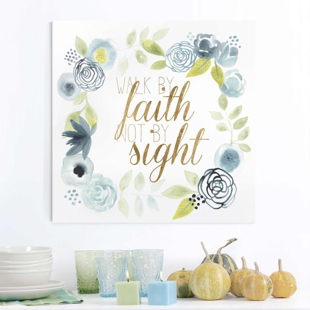 Wanddeko Küche Blumenkranz mit Spruch - Faith