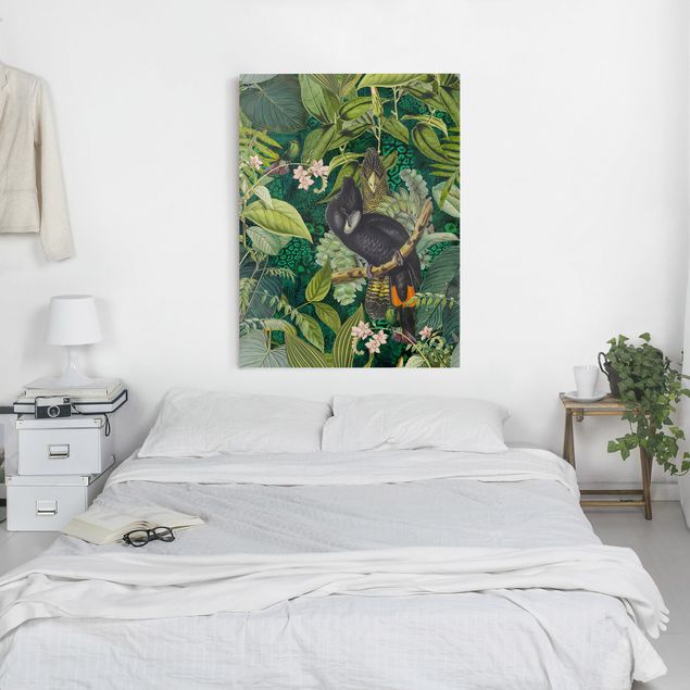 Wandbilder Dschungel Bunte Collage - Kakadus im Dschungel