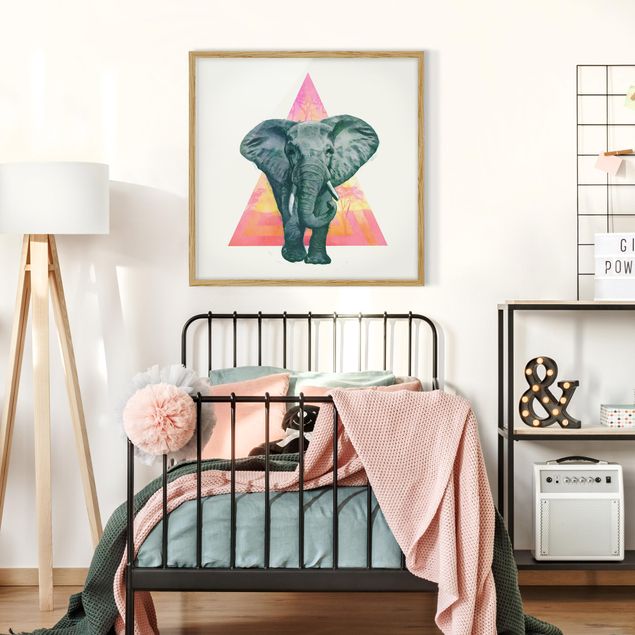 Gerahmte Bilder Tiere Illustration Elefant vor Dreieck Malerei