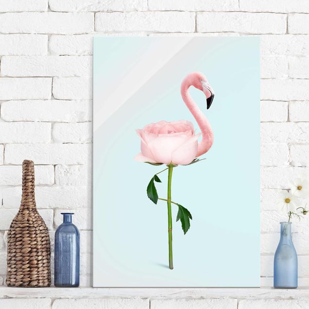 schöne Bilder Flamingo mit Rose