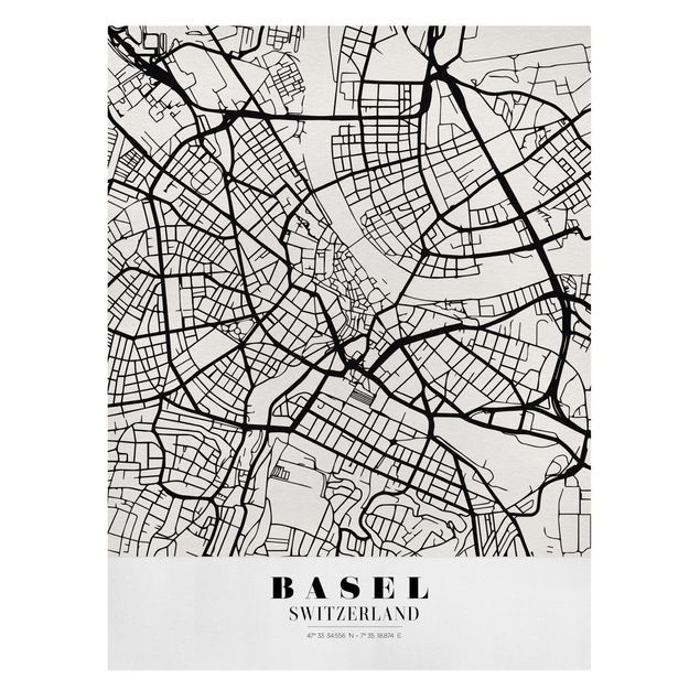 Wandbilder Schwarz-Weiß Stadtplan Basel - Klassik