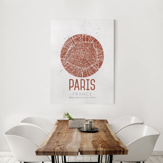 Leinwandbild Paris Stadtplan Paris - Retro