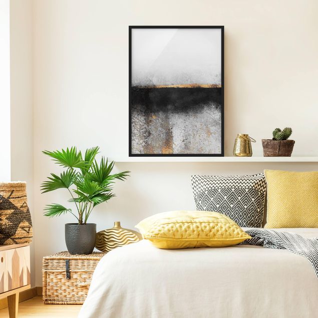 abstrakte Bilder mit Rahmen Abstrakter Goldener Horizont Schwarz Weiß