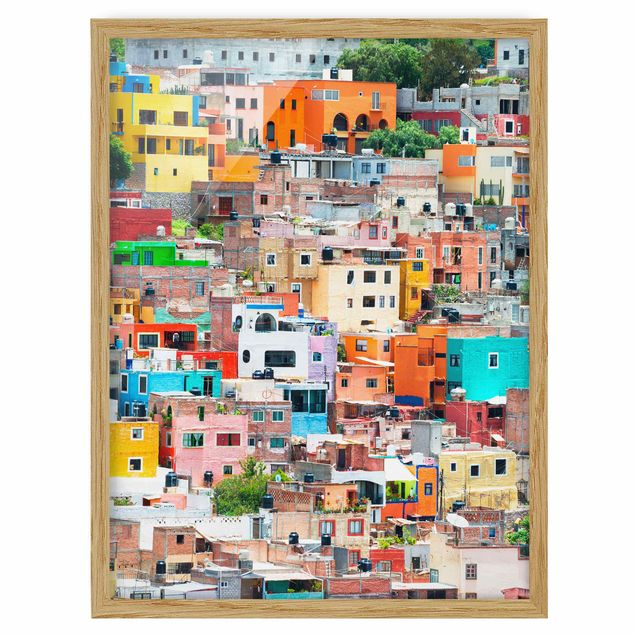 Gerahmte Kunstdrucke Farbige Häuserfront Guanajuato