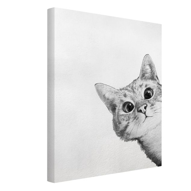Katzenbilder auf Leinwand Illustration Katze Zeichnung Schwarz Weiß