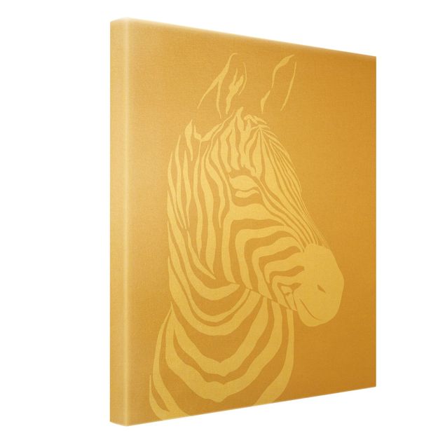 Leinwandbild Gold - Safari Tiere - Portrait Zebra Beige - Hochformat 3:4
