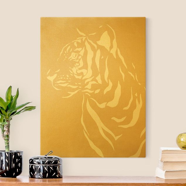 Wandbilder Modern Safari Tiere - Portrait Tiger Beige