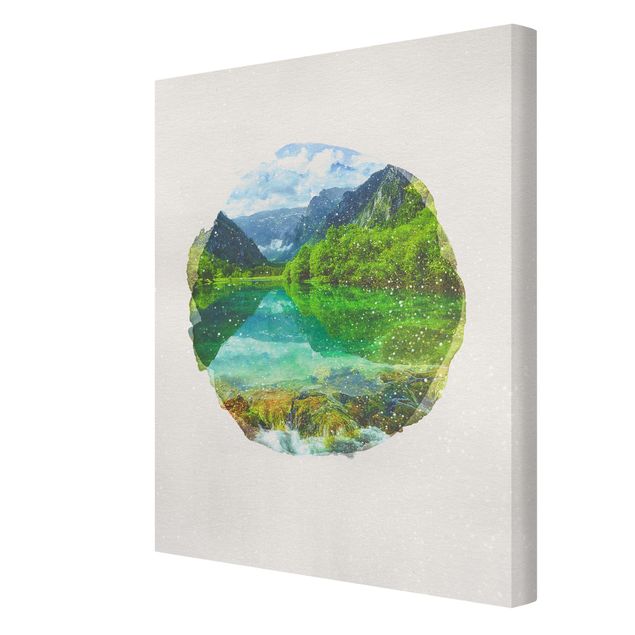 Wandbilder Natur Wasserfarben - Bergsee mit Spiegelung