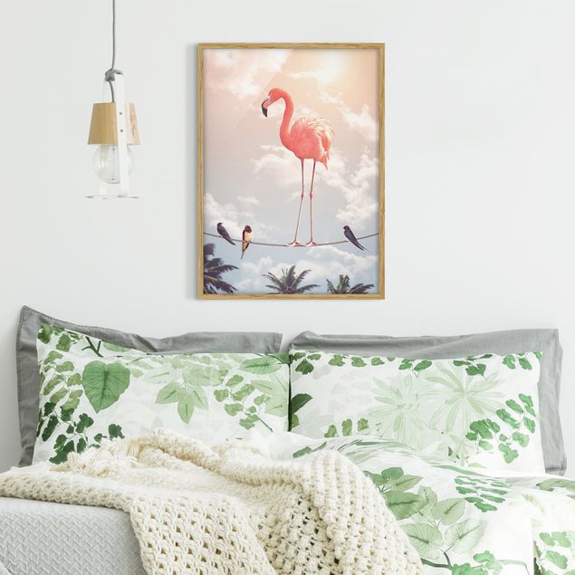 gerahmte Blumenbilder Himmel mit Flamingo
