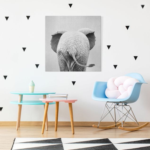 Kinderzimmer Deko Baby Elefant von hinten Schwarz Weiß