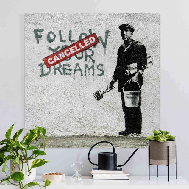 schwarz-weiß Bilder auf Leinwand Follow Your Dreams - Brandalised ft. Graffiti by Banksy