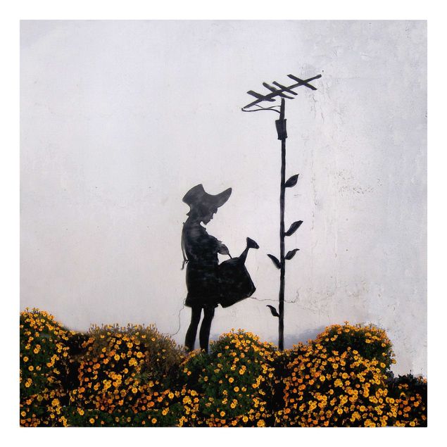 schöne Leinwandbilder Mädchen mit Gießkanne - Brandalised ft. Graffiti by Banksy