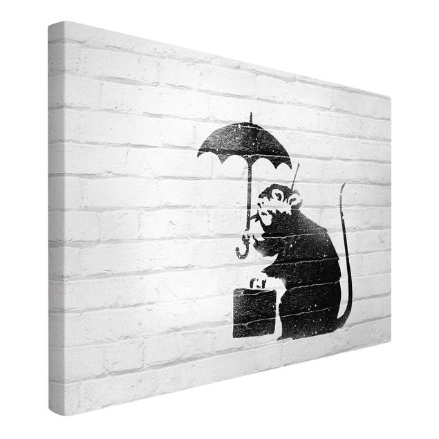 Wandbilder Schwarz-Weiß Ratte mit Regenschirm - Brandalised ft. Graffiti by Banksy