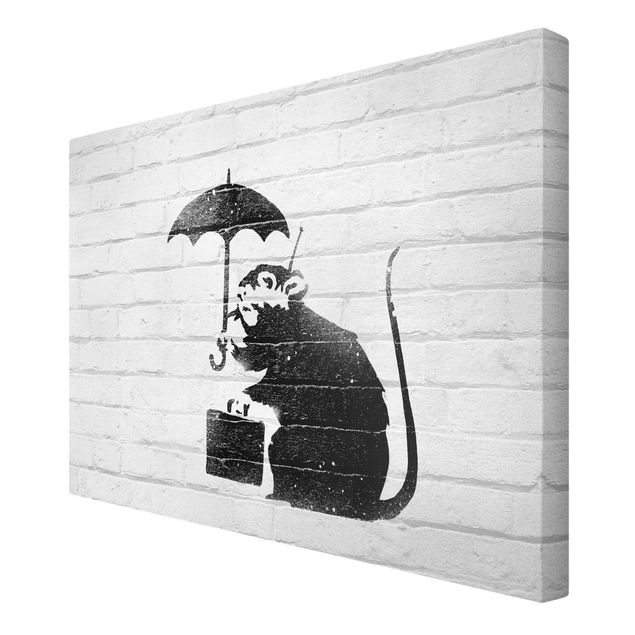 Leinwandbilder kaufen Ratte mit Regenschirm - Brandalised ft. Graffiti by Banksy