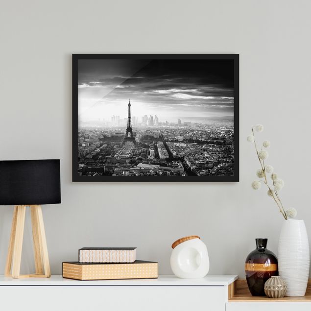 gerahmte Bilder schwarz-weiß Der Eiffelturm von Oben schwarz-weiß