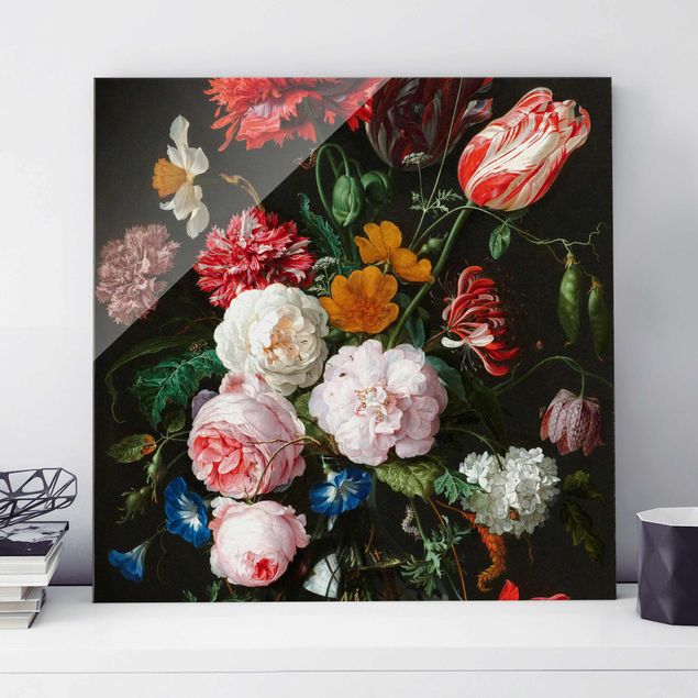 Glasbilder Jan Davidsz de Heem - Stillleben mit Blumen in einer Glasvase