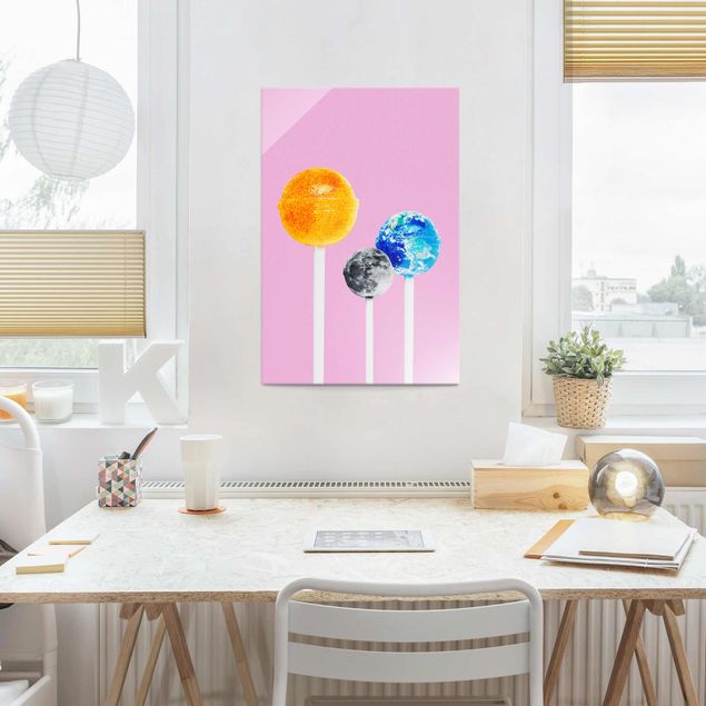 Wandbilder Kunstdrucke Lollipops mit Planeten