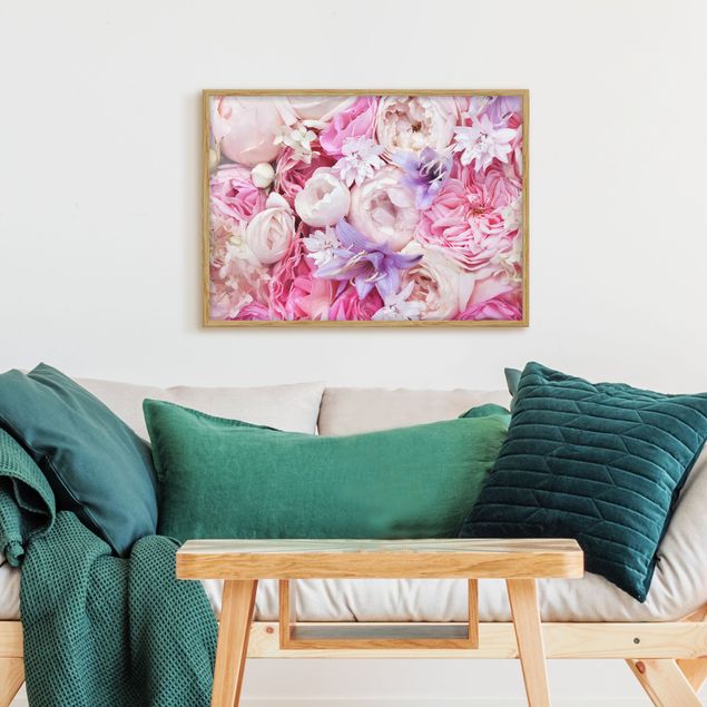 Wandbilder Floral Shabby Rosen mit Glockenblumen
