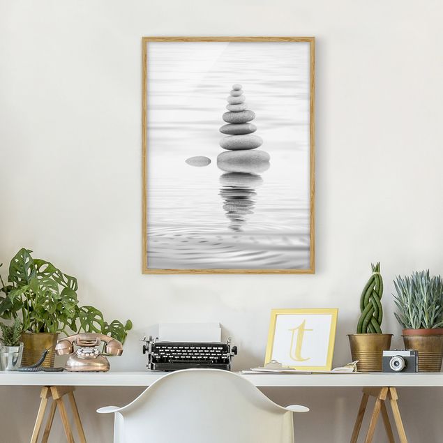 schwarz-weiß Bilder mit Rahmen Steinturm im Wasser Schwarz-Weiß