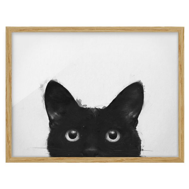 Tierbilder mit Rahmen Illustration Schwarze Katze auf Weiß Malerei