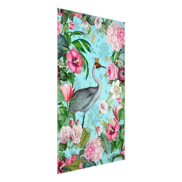 Wandbilder Floral Vintage Collage - Kranich mit Krone