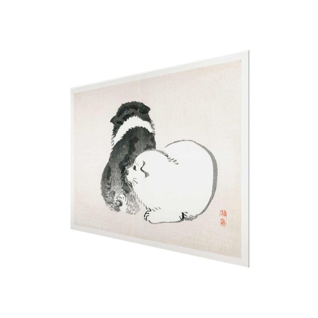 Wandbilder Schwarz-Weiß Asiatische Vintage Zeichnung Schwarze und weiße Hündchen
