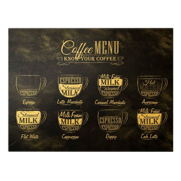 Wandbilder Schwarz-Weiß Kaffeesorten Kreidetafel
