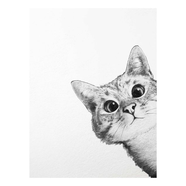 Glasbilder Schwarz-Weiß Illustration Katze Zeichnung Schwarz Weiß