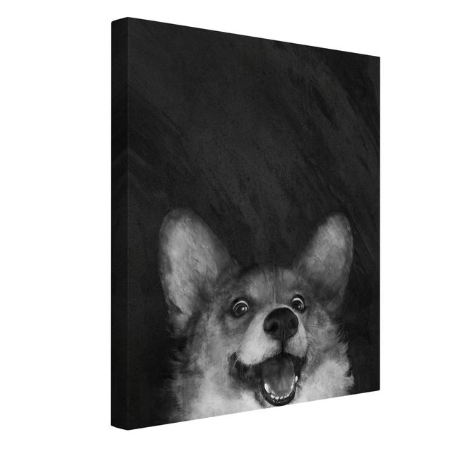 Wandbilder Hunde Illustration Hund Corgi Malerei Schwarz Weiß