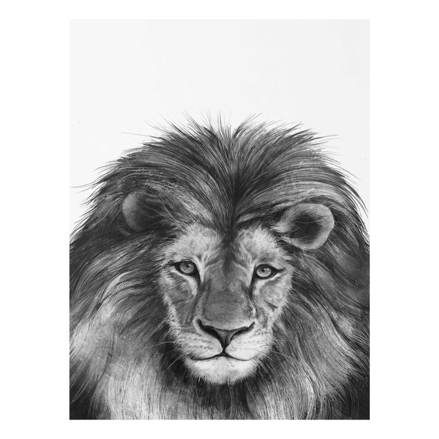Glasbilder Tiere Illustration Löwe Schwarz Weiß Malerei