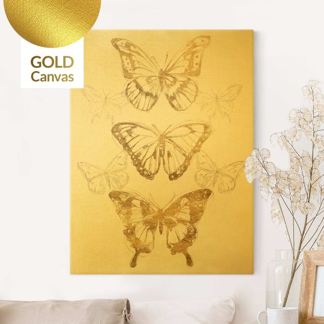 Wandbilder Schmetterlinge Schmetterlingskomposition in Gold II