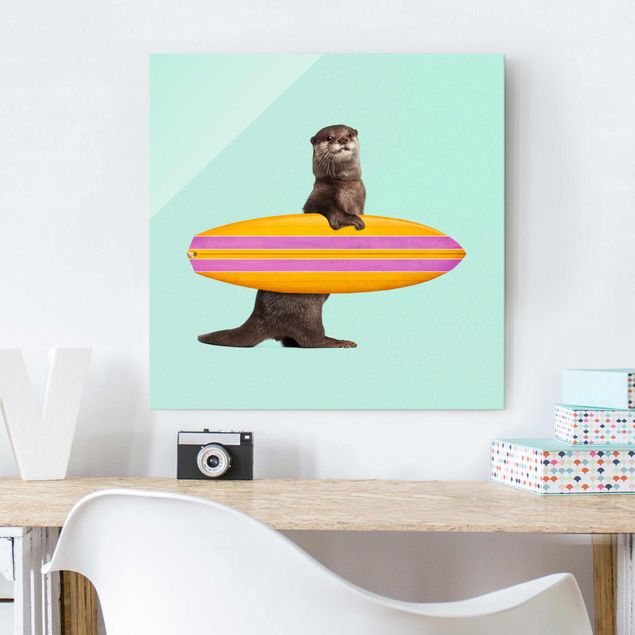 schöne Bilder Otter mit Surfbrett
